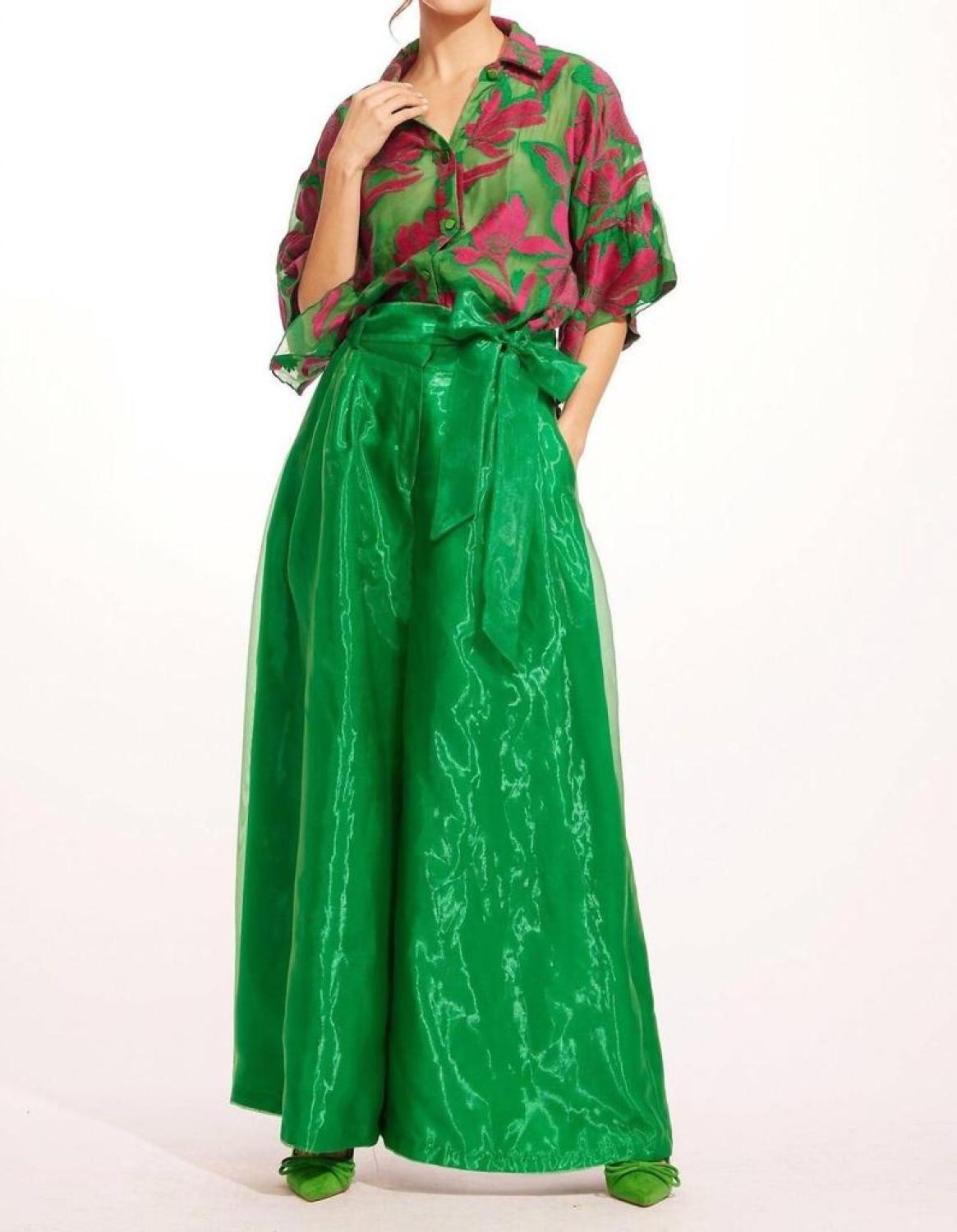 Belted Wide-Leg Pants In Poison Ivy