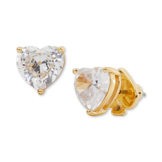 Gold-Tone Stone Heart Stud Earrings