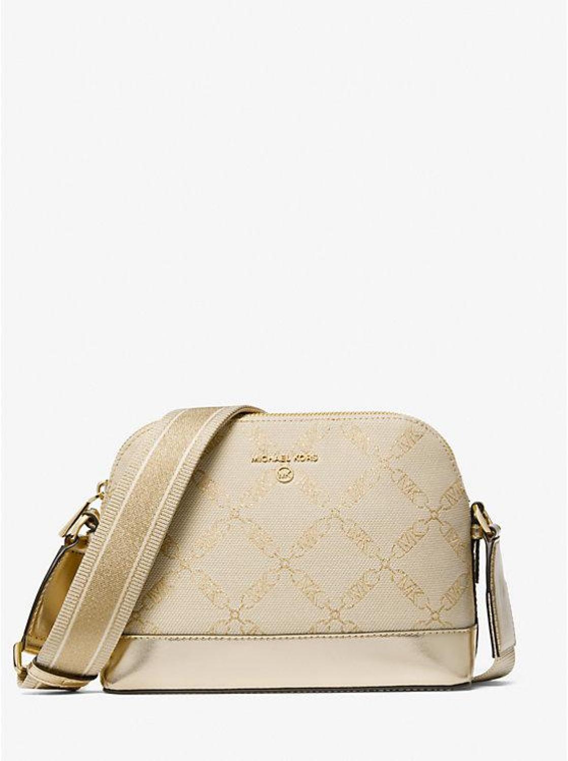 Jet Set Large Metallic Empire Logo Jacquard Dome Crossbody Bag