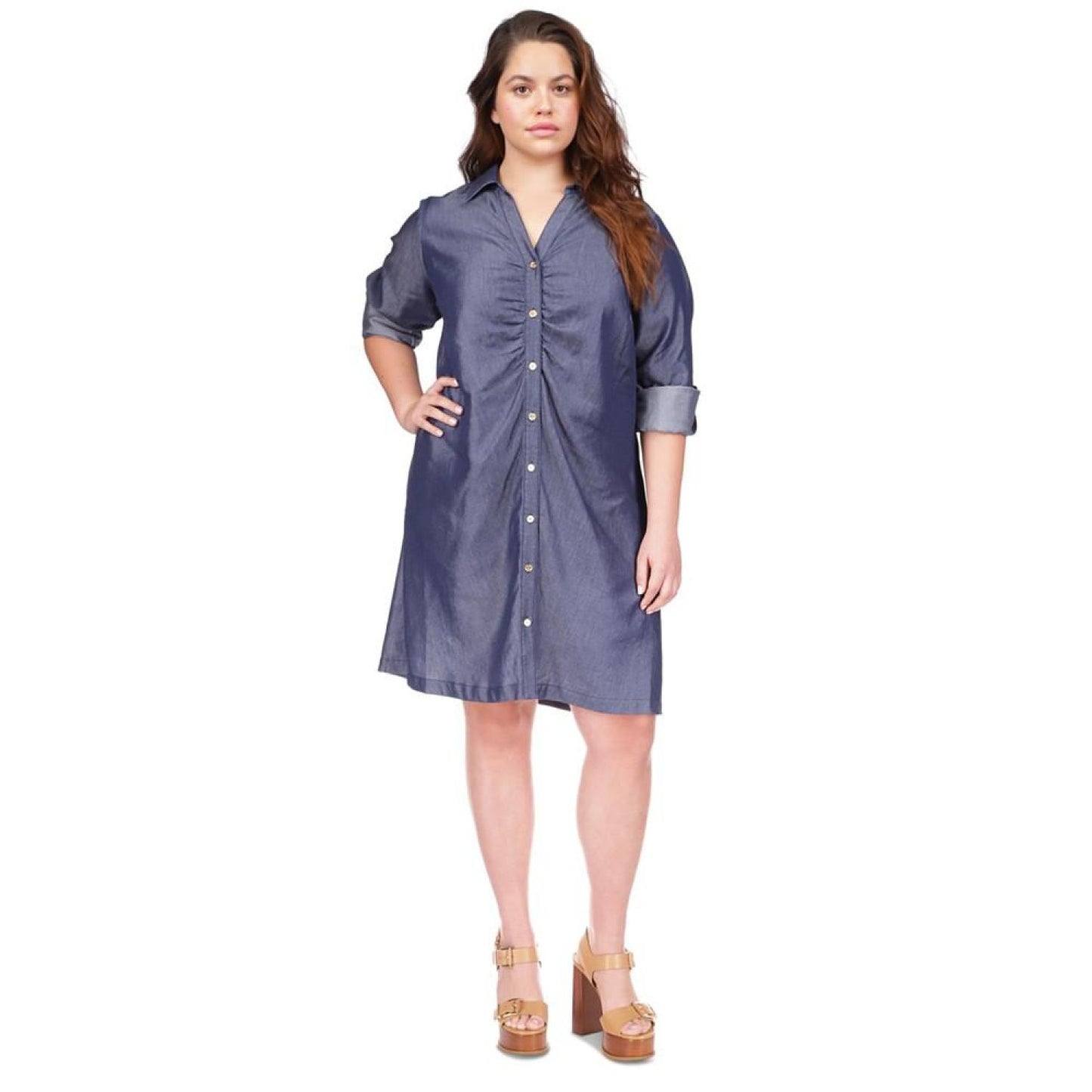 Plus Size Ruched-Front Shirtdress