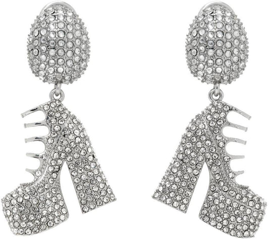 Silver Kiki Crystal Boots Earrings