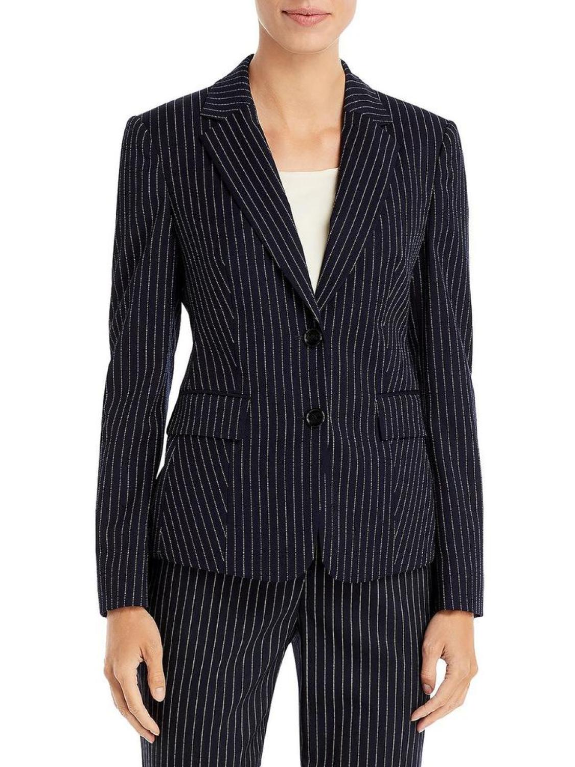 Womens Pinstripe Wool Office Two-Button Blazer