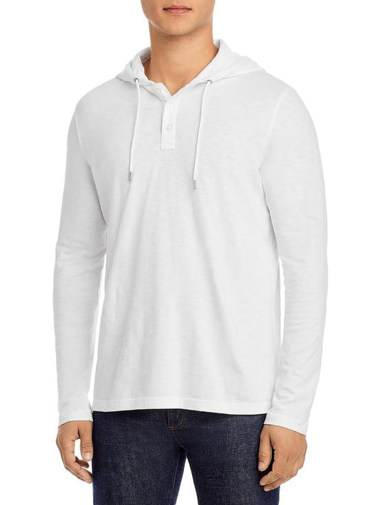 Mens Hooded Drawstring Henley Shirt