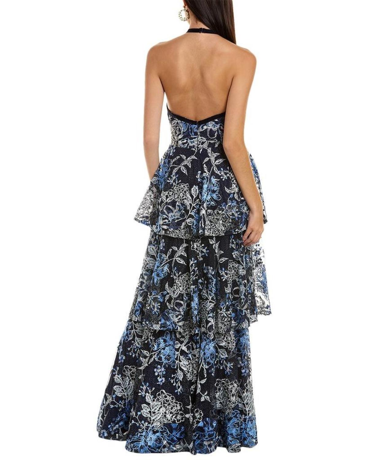 Marchesa Notte Halter Neck Midi Dress