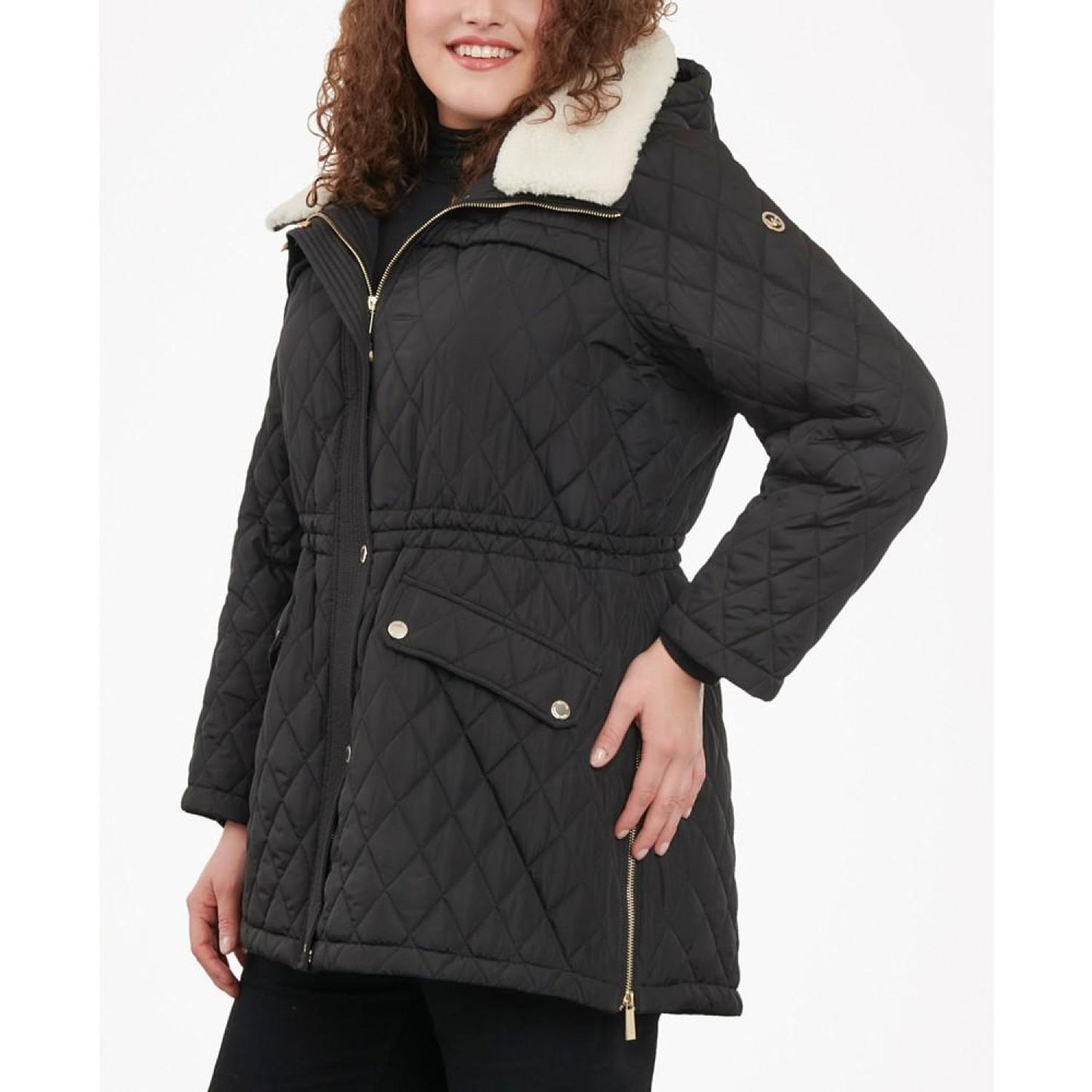 Women's Plus Size Faux-Fur-Collar Quilted Coat