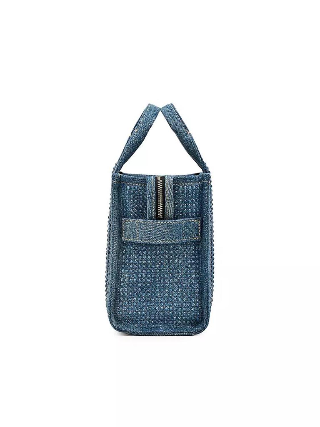 The Small Crystal-Embellished Denim Tote Bag