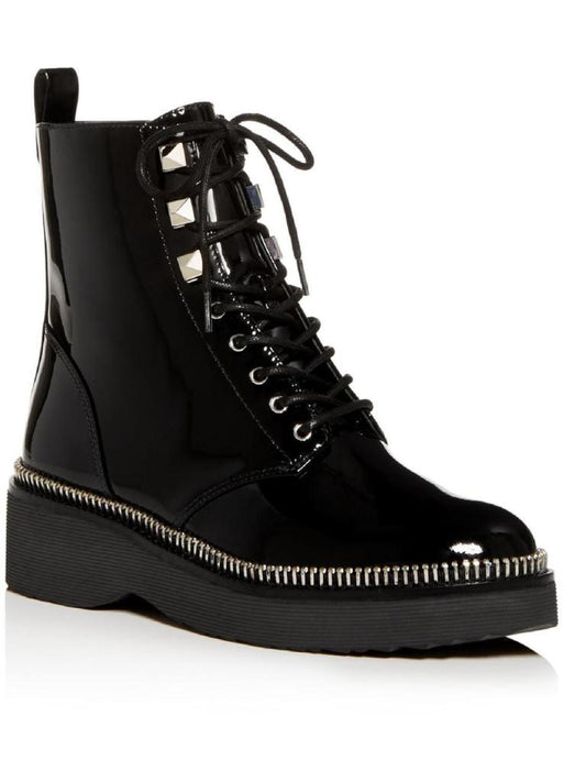 Haskell Womens Patent Leather Zipper Combat & Lace-up Boots