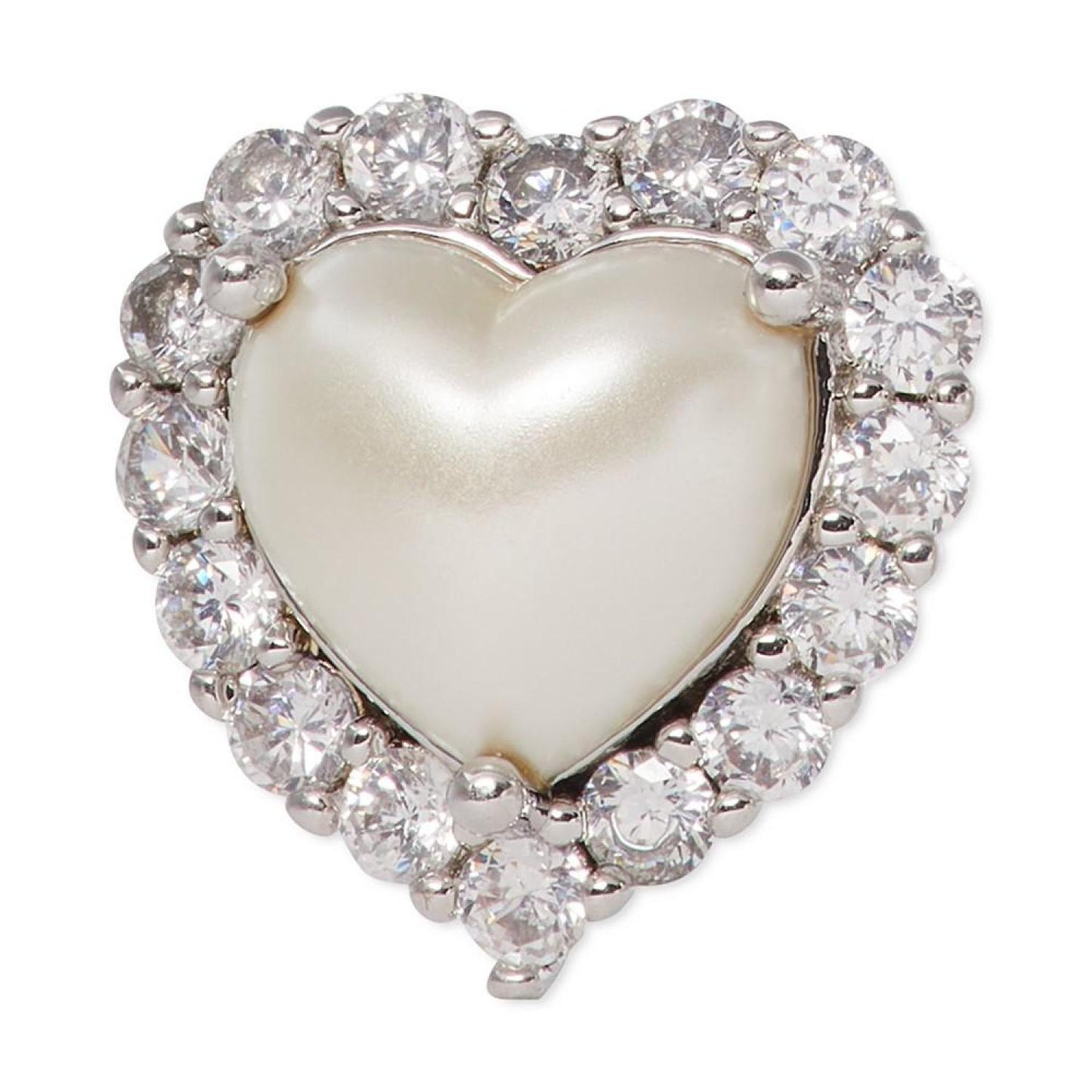 Silver-Tone Pavé & Imitation Pearl Heart Stud Earrings