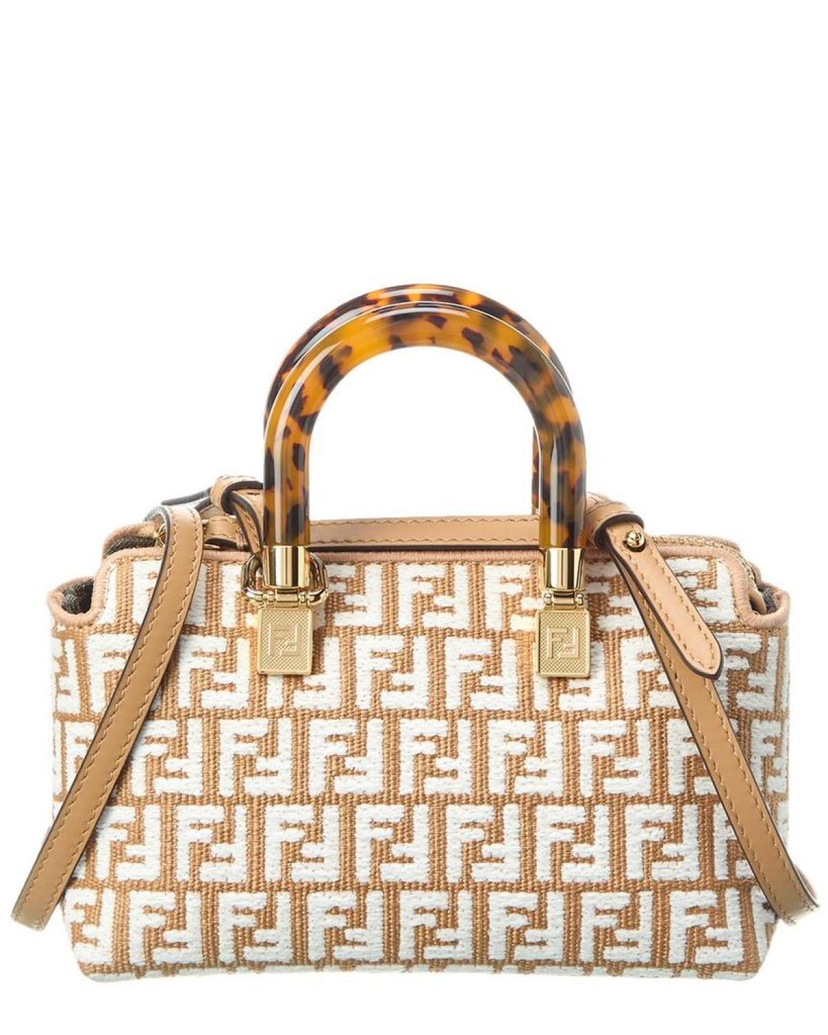 FENDI By The Way Mini Raffia & Leather Shoulder Bag