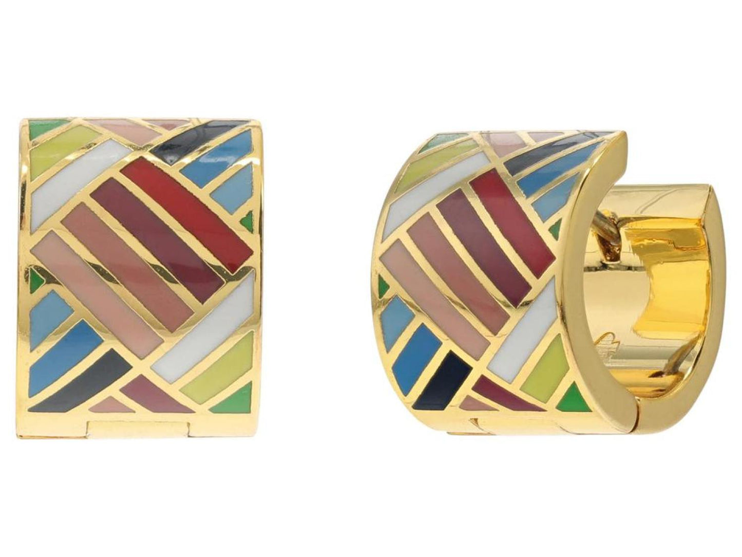 Patchwork Enamel Huggies Earrings