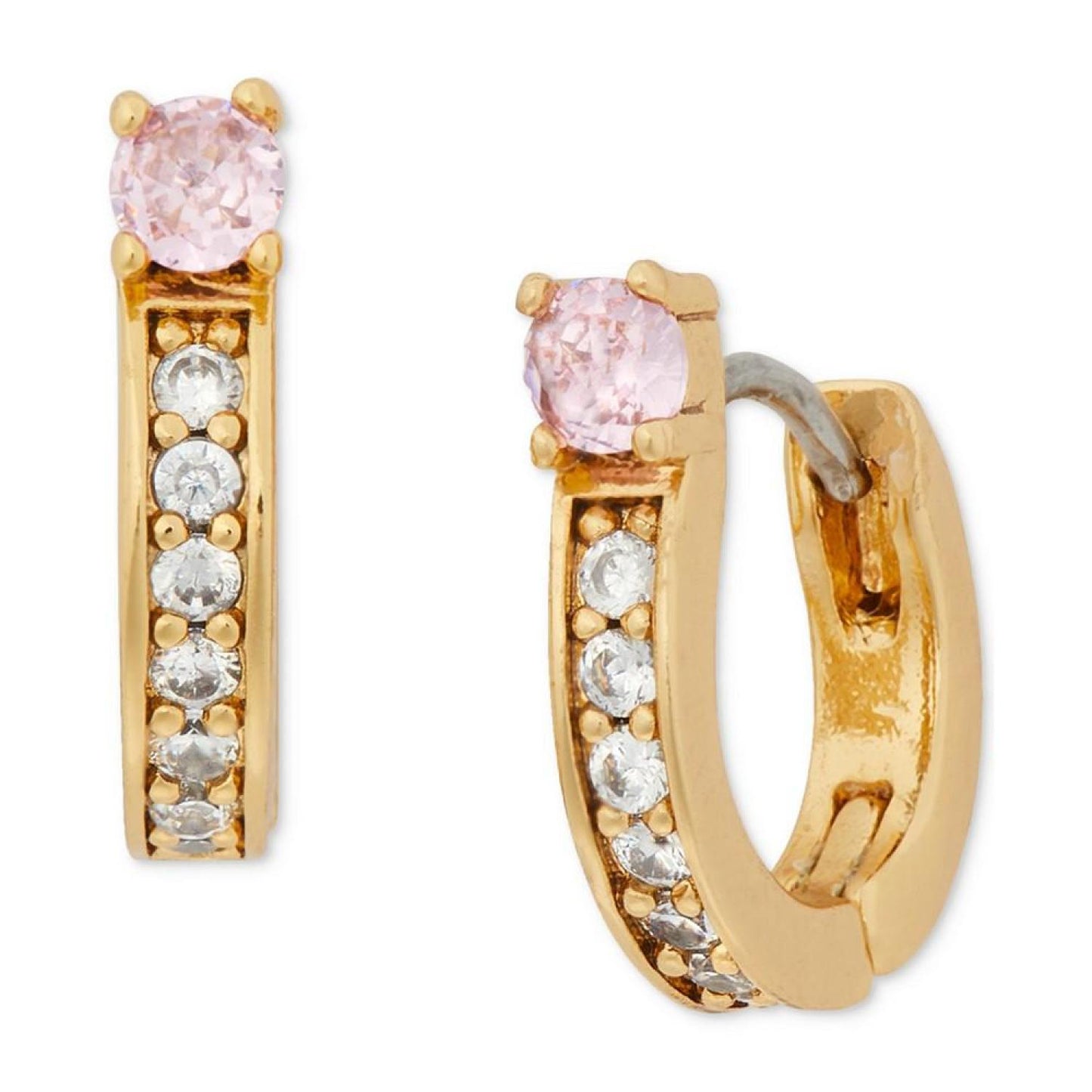 Gold-Tone Small Cubic Zirconia & Stone Huggie Hoop Earrings, 0.47"