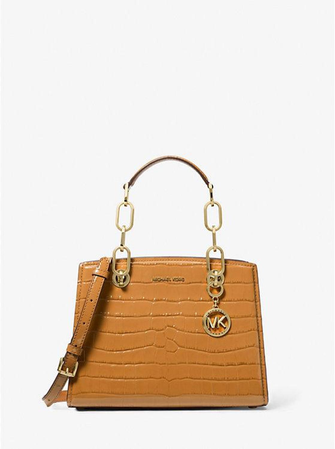 Cynthia Small Crocodile Embossed Leather Satchel