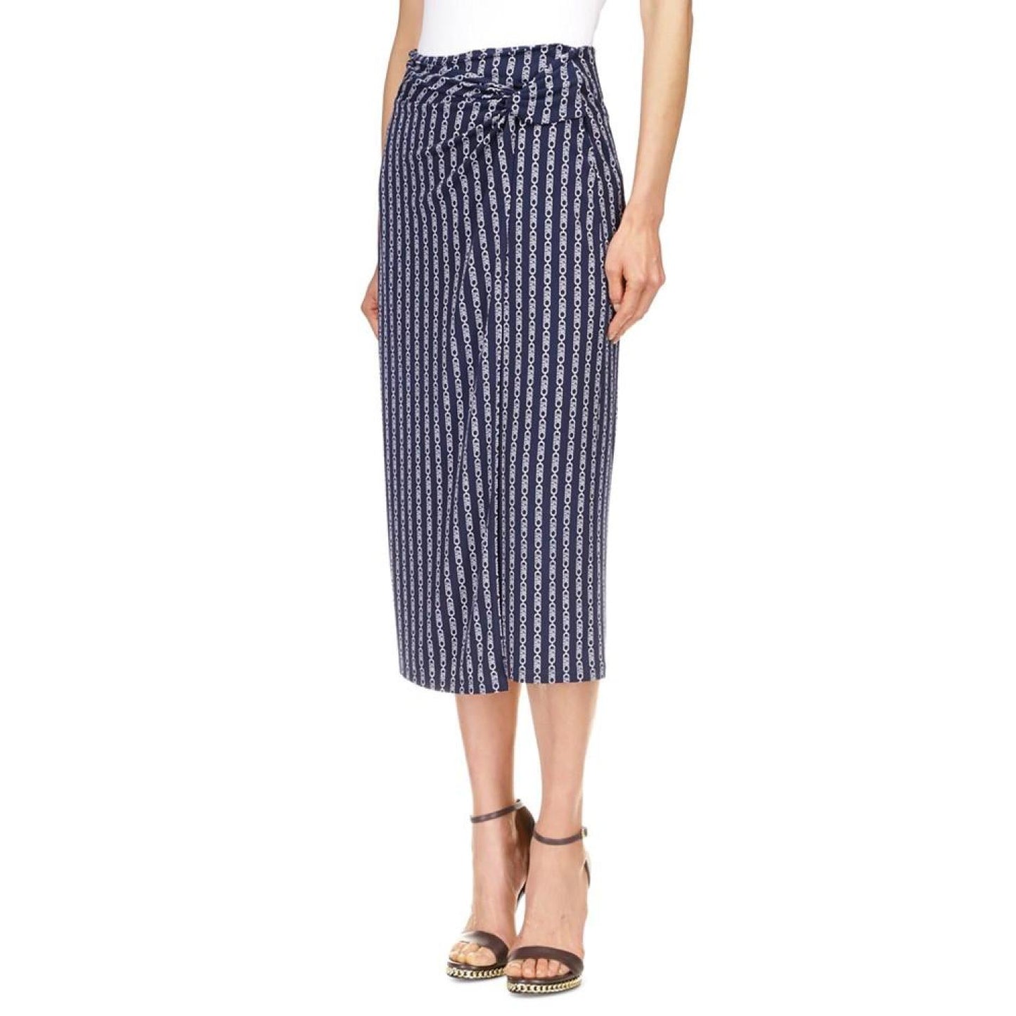 MICHAEL Women's Twist-Front Chain-Print Midi Skirt