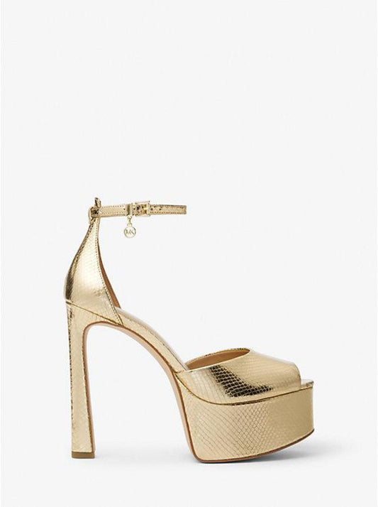 Martina Metallic Snake Embossed Leather Peep-Toe Platform Pump