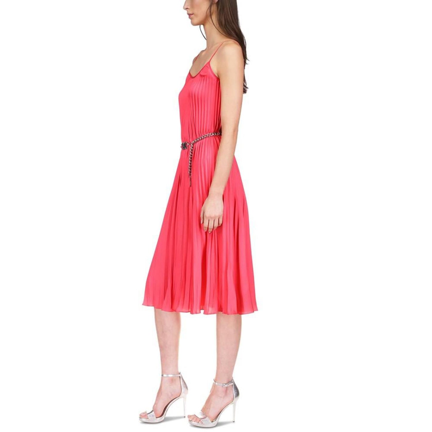 Women's Pleated Chain-Belt Slip Midi Dress