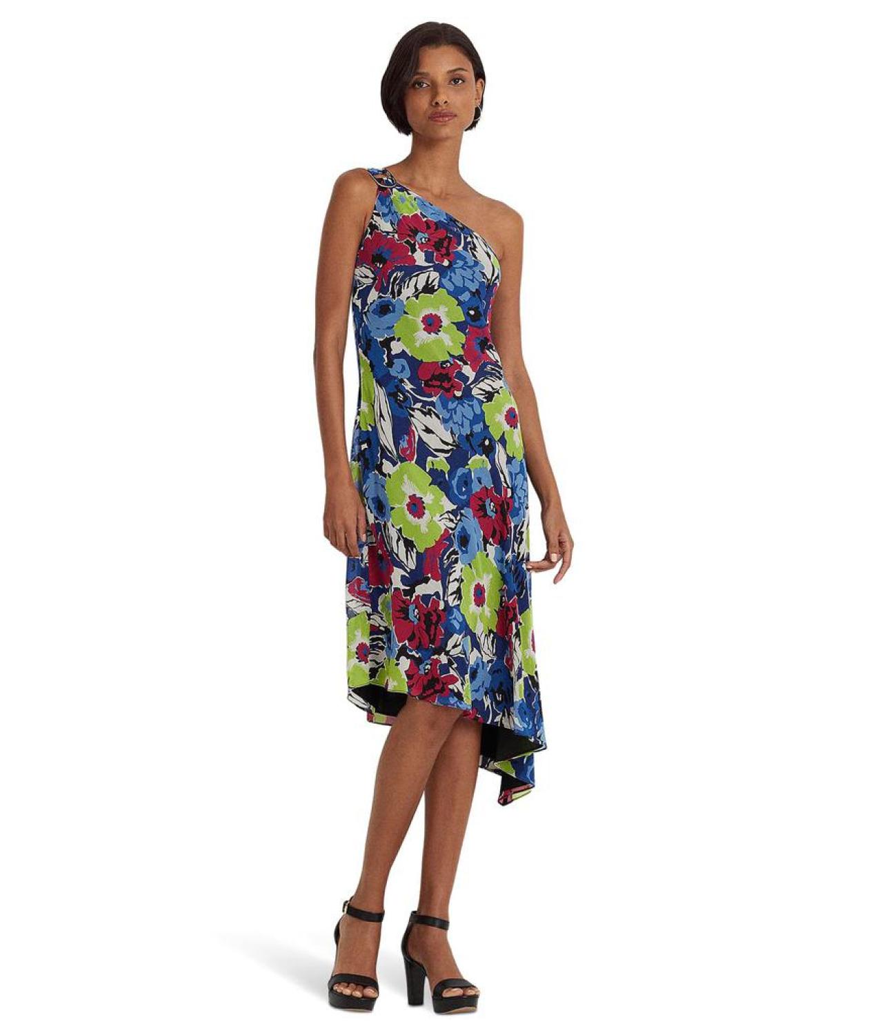 Floral Georgette One-Shoulder Dress