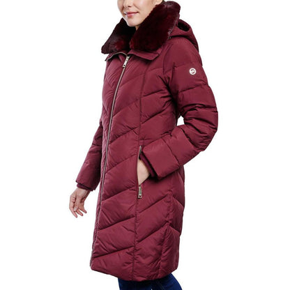 Women's Faux-Fur-Collar Hooded Down Puffer Coat