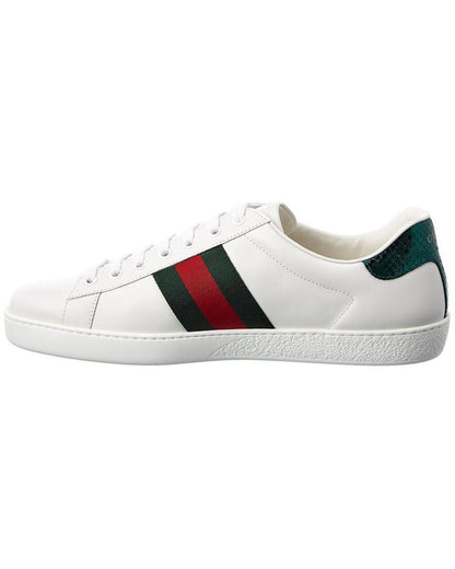 Gucci Ace Embroidered Bee Leather Sneaker, 7.5 UK, White