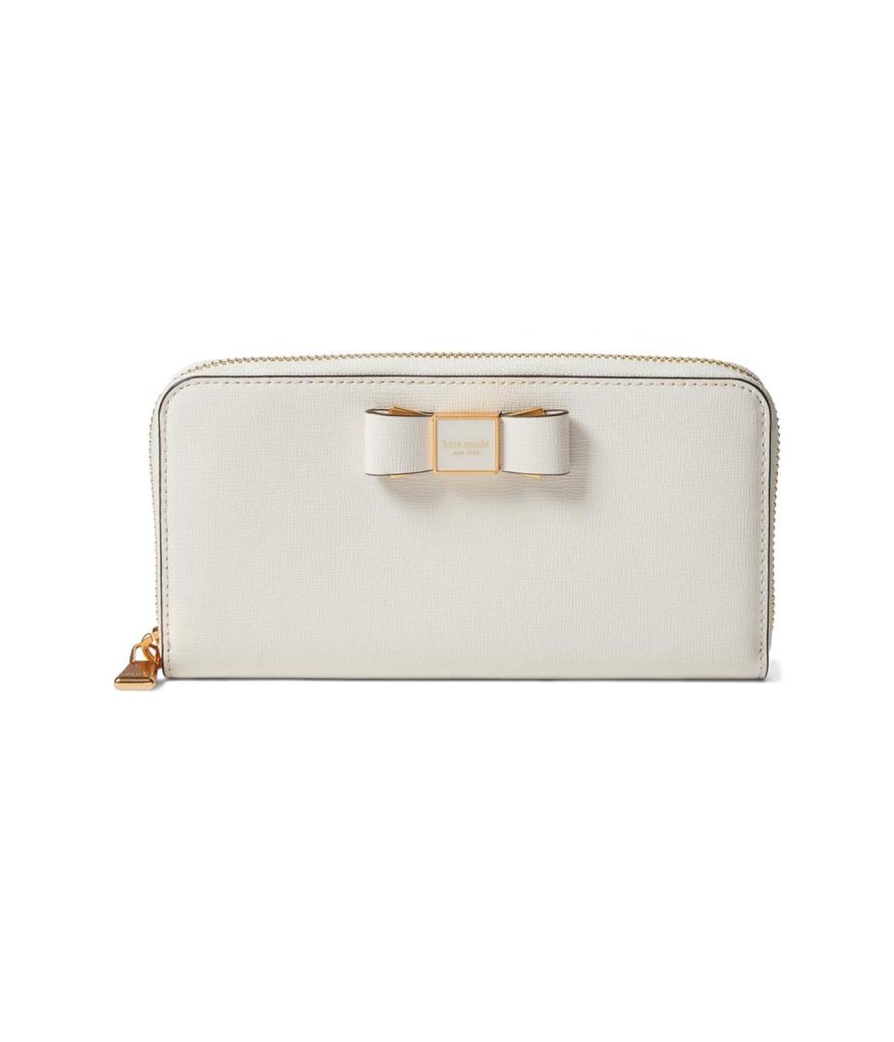 Morgan Bow Embellished Saffiano Leather Zip Around Continental Wallet