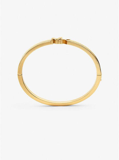 14K Gold-Plated Brass Pavé Logo Bangle