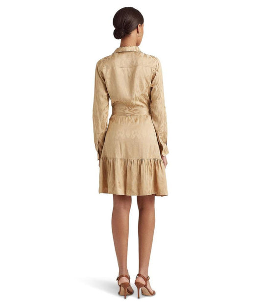 Belted Geo Jacquard Long Sleeve Dress