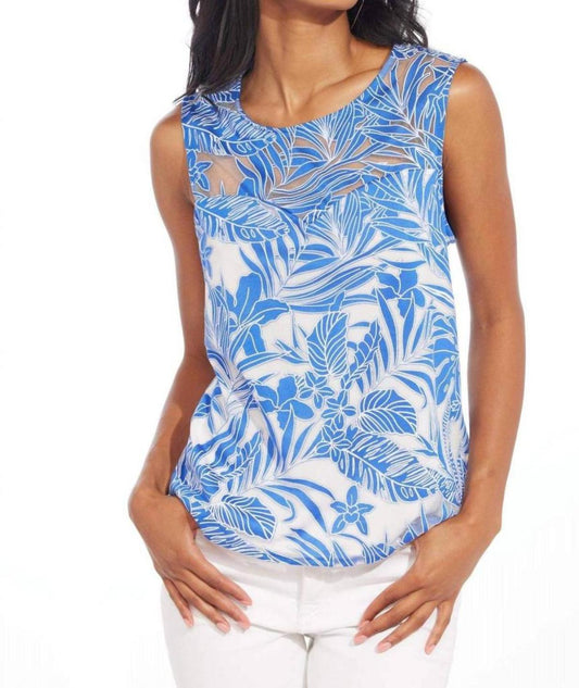 Lace Top In Blue Palm