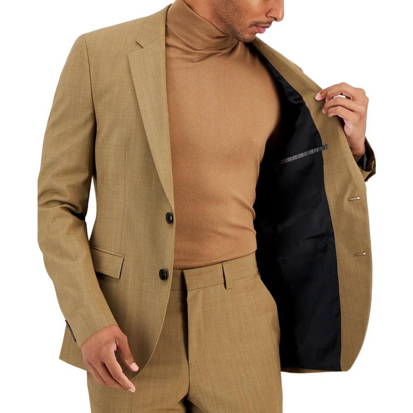 Men's Modern-Fit Stretch Tan Suit Separate Jacket