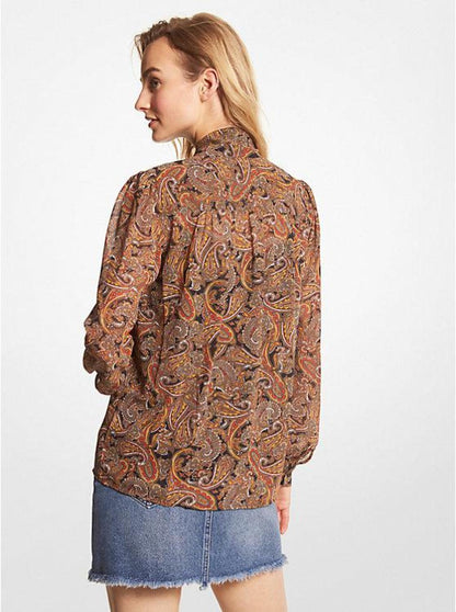 Paisley Georgette Tie-Neck Blouse