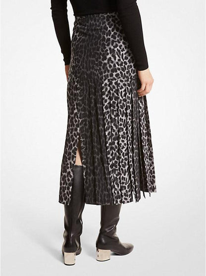 Leopard Silk Crepe De Chine Streamer Skirt