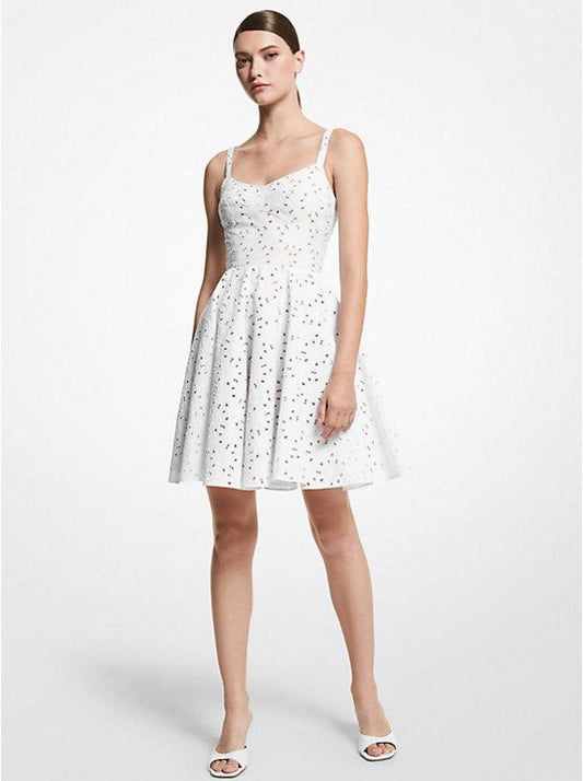 Floral Stretch Cotton Eyelet Dress