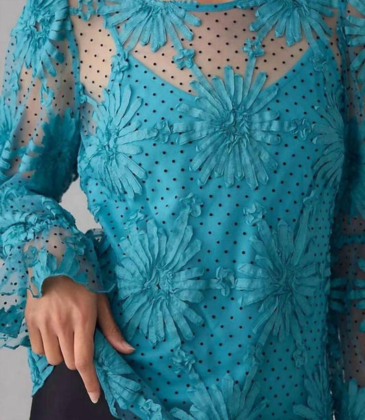 Lace Floral Blouse In Turquoise