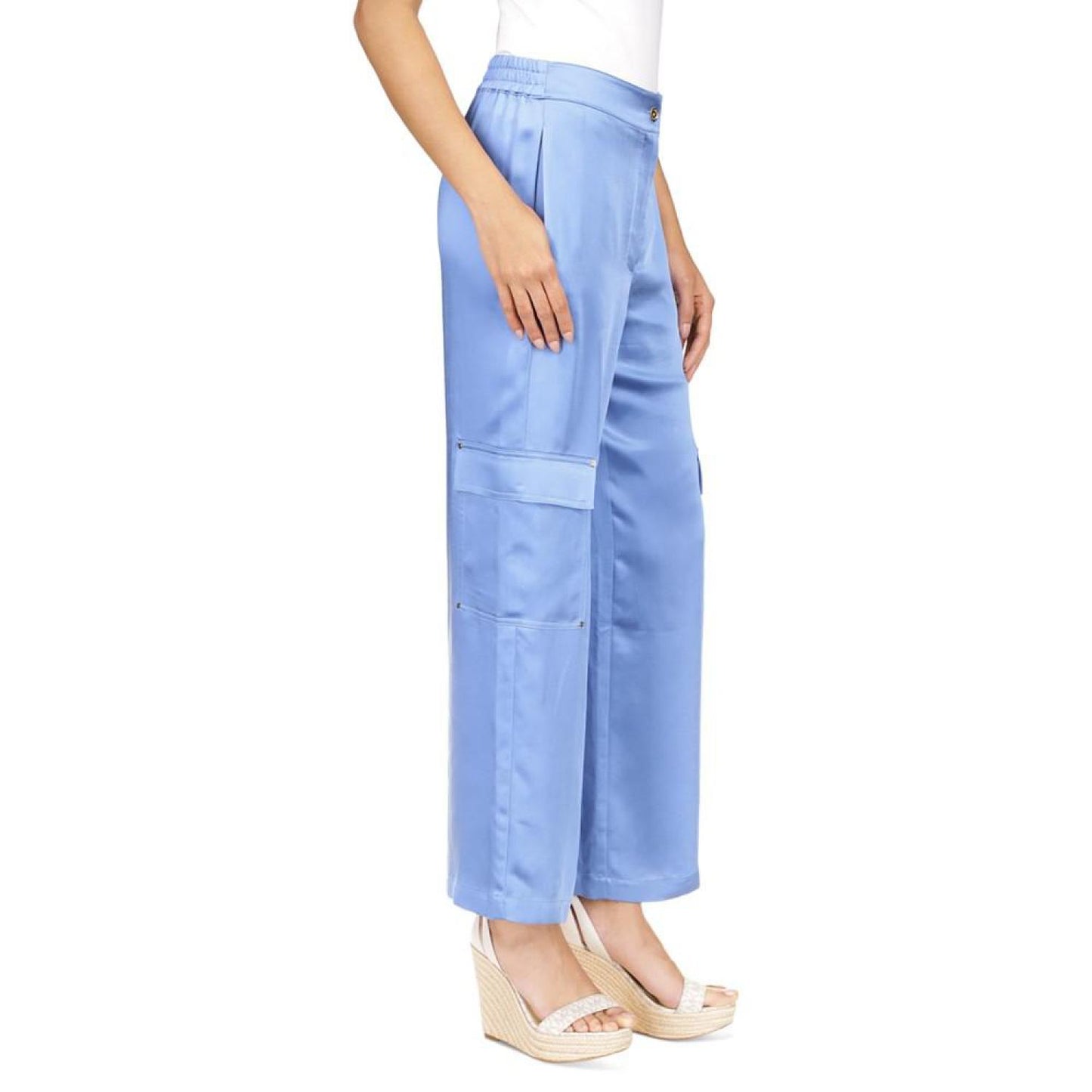 Women's Solid Satin Cargo Pants, Regular & Petite