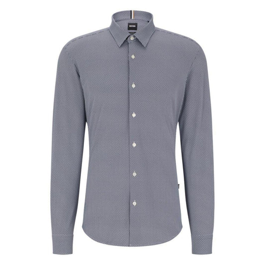 Slim-fit shirt in patterned performance-stretch jersey