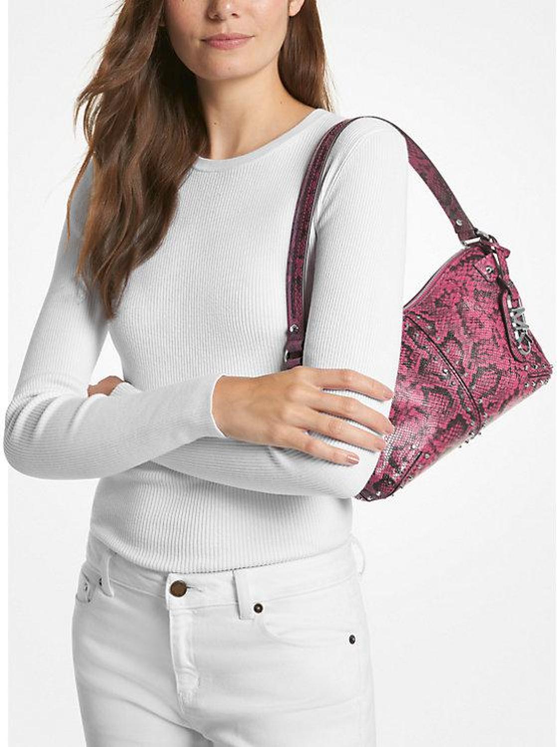 Astor Large Studded Snake Embossed Leather Shoulder Bag