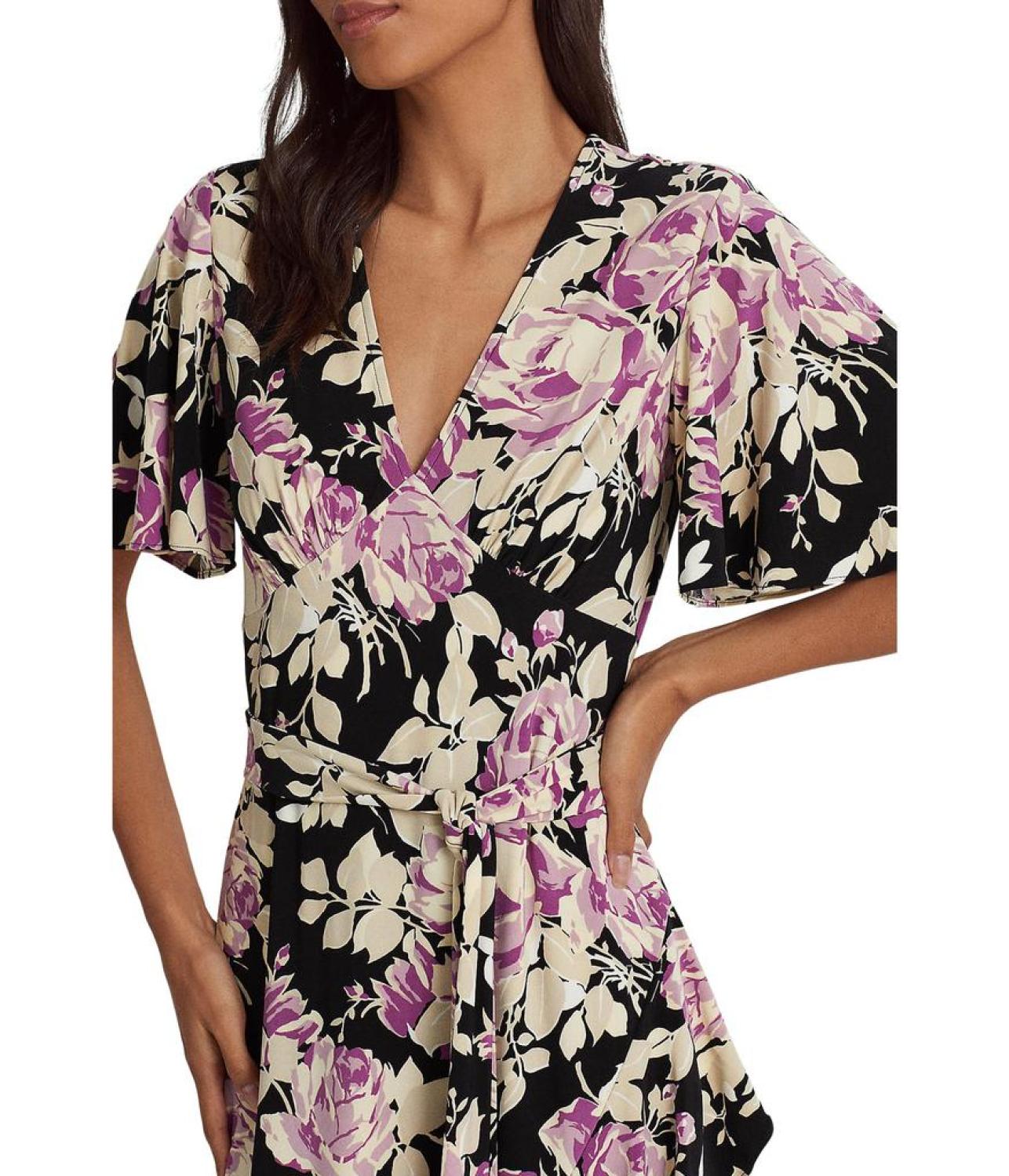 Floral Belted Jersey Dress