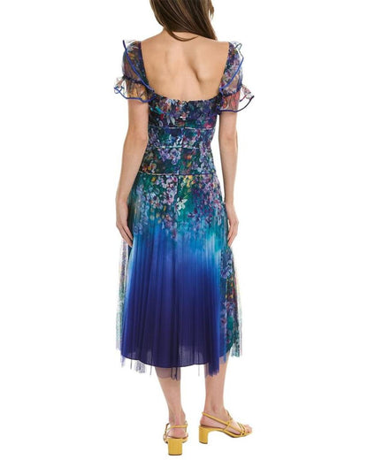 Marchesa Notte Square Neck Midi Dress