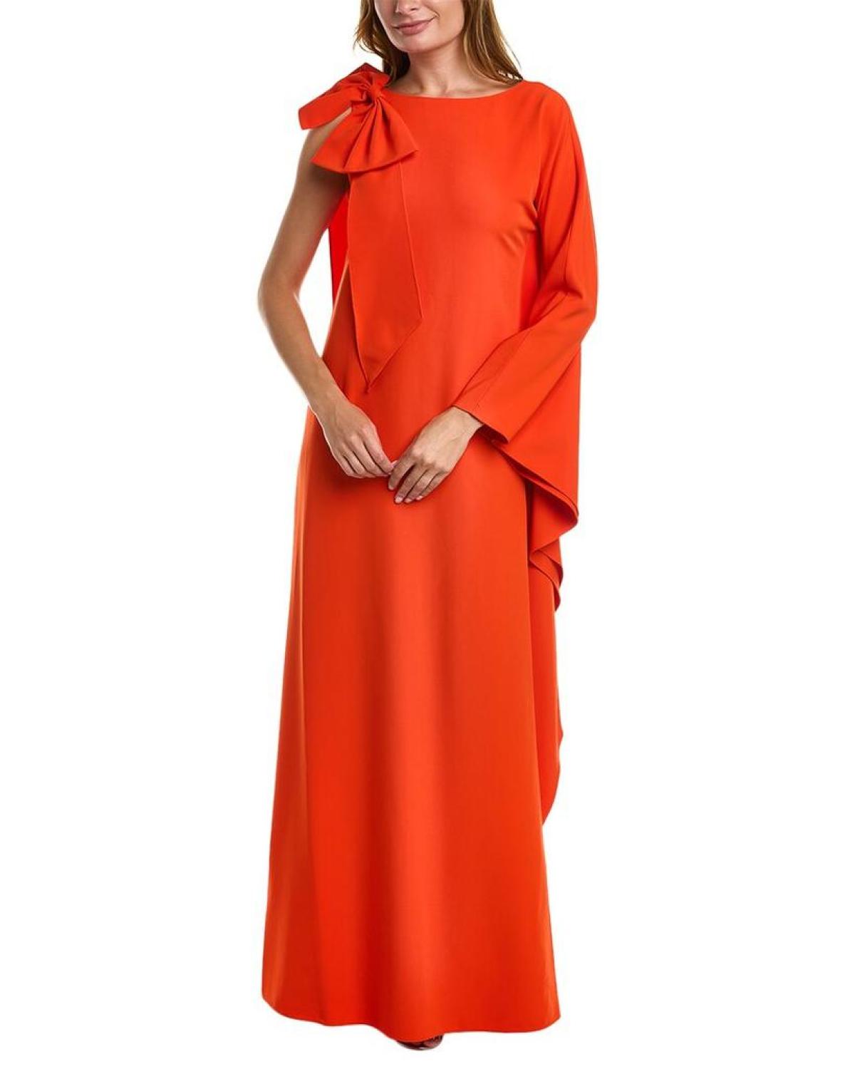 Marchesa Notte One-Arm Draped Crepe Kaftan Dress