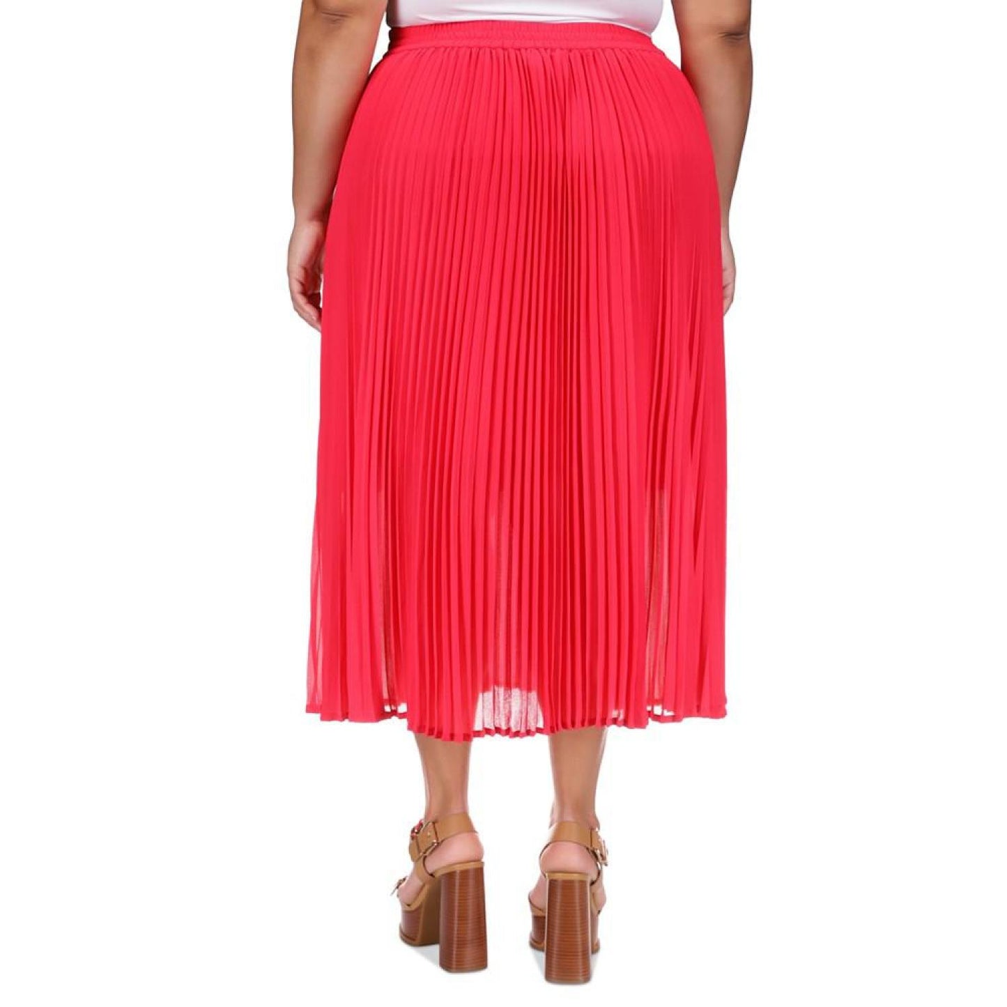 Plus Size Pull-On Pleated Midi Skirt