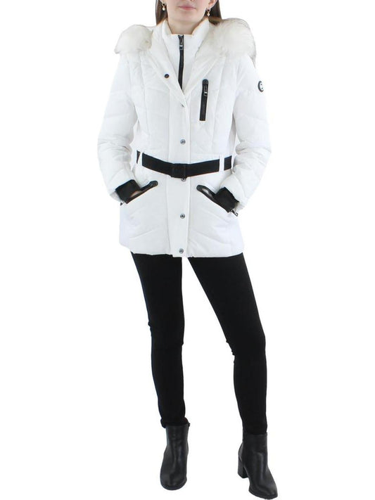 Missy Womens Hooded Belted Puffer Jacket