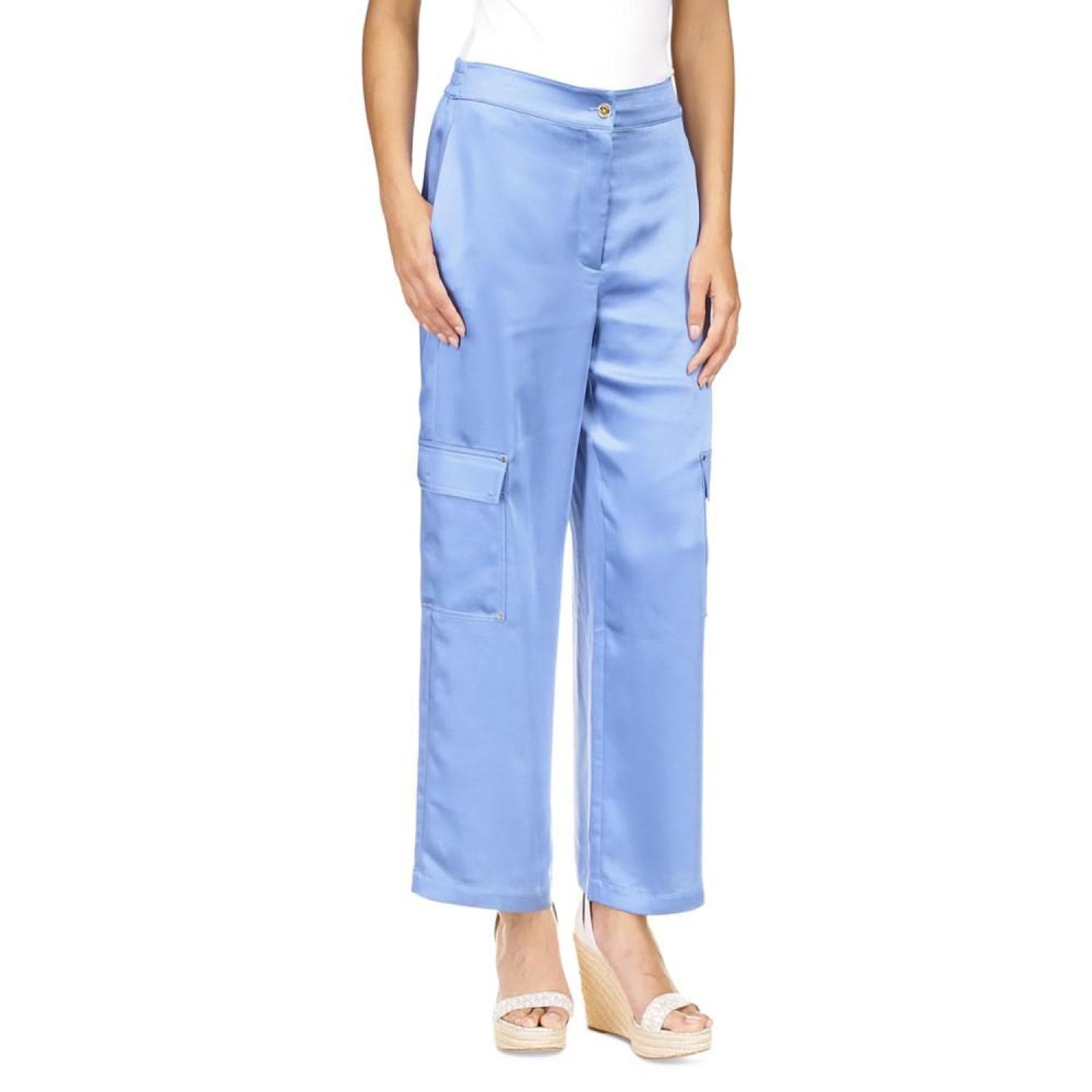 Women's Solid Satin Cargo Pants, Regular & Petite