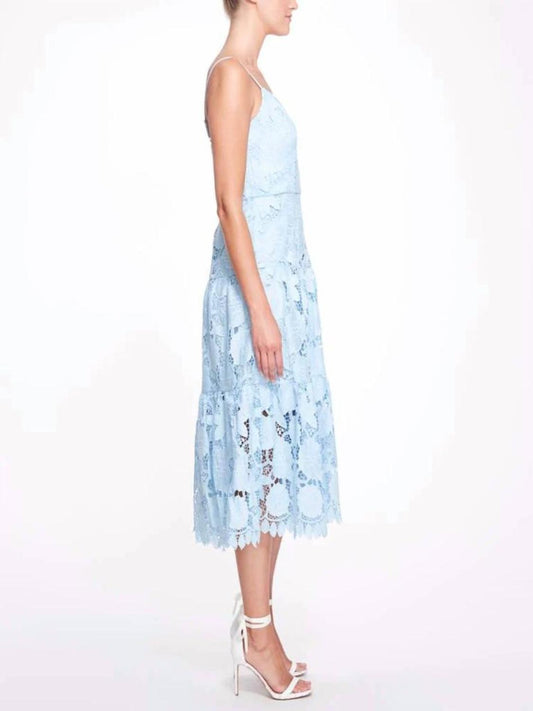 3D Floral Eyelet Midi Dress In Dusty Blue