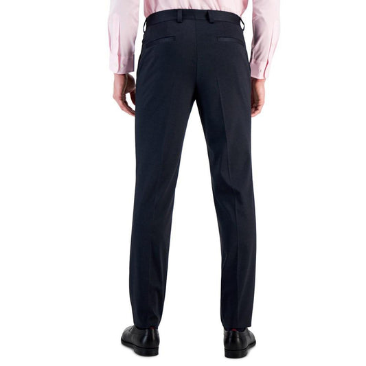 Men's Modern-Fit Stretch Navy Mini-Check Suit Pants