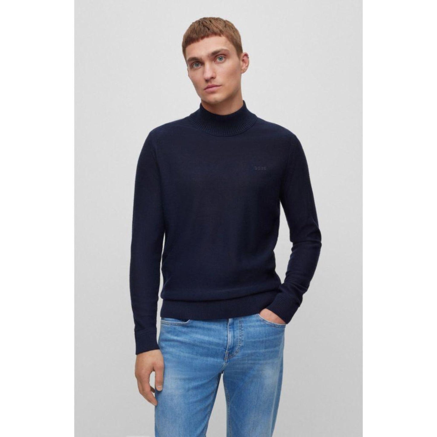 Wool-blend rollneck sweater with embroidered logo