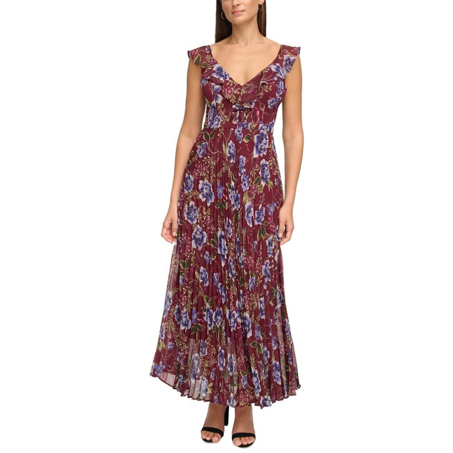 Women's Floral-Print Pleated Ruffled Maxi Dress