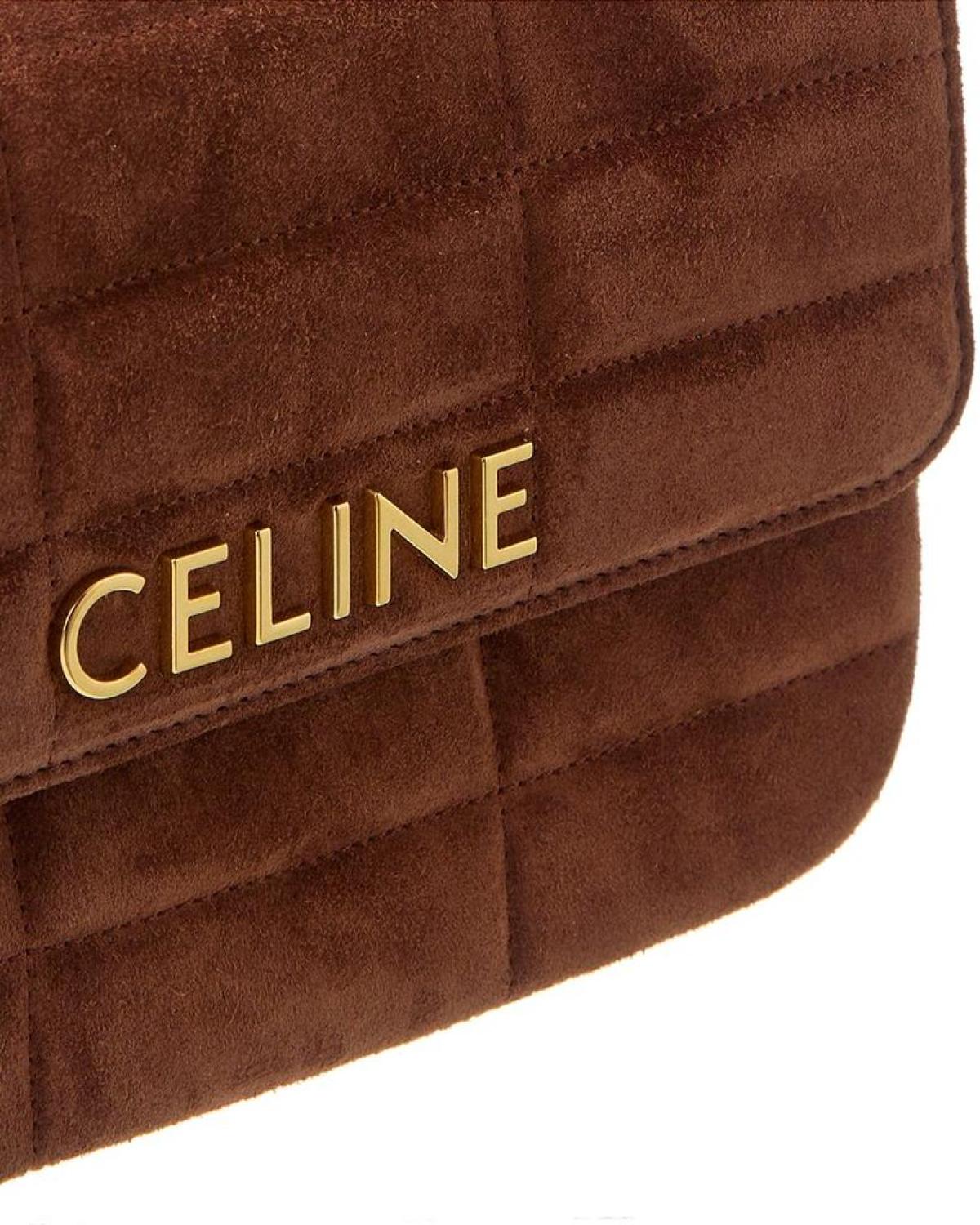 CELINE Monochrome Quilted Suede Shoulder Bag