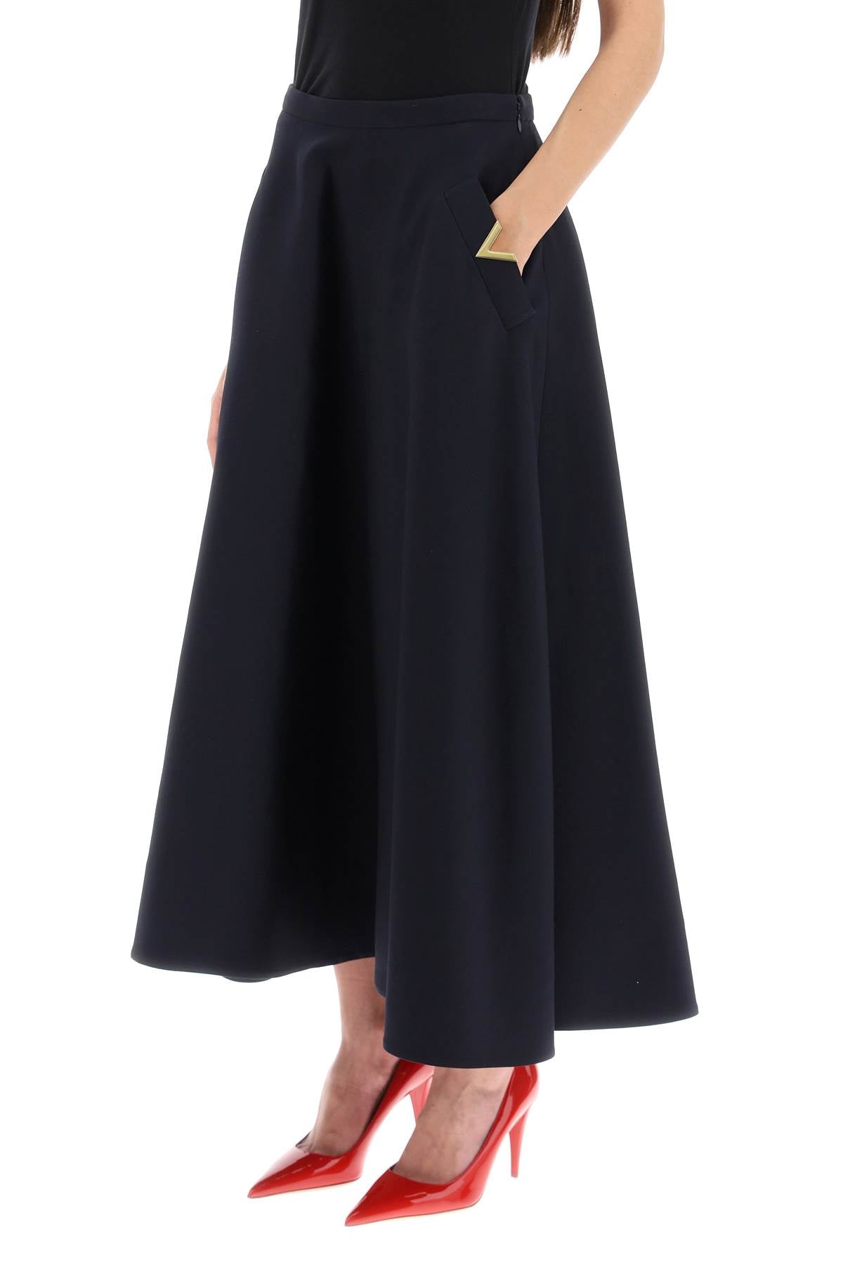 Valentino garavani midi skirt in crepe couture with v gold detailing