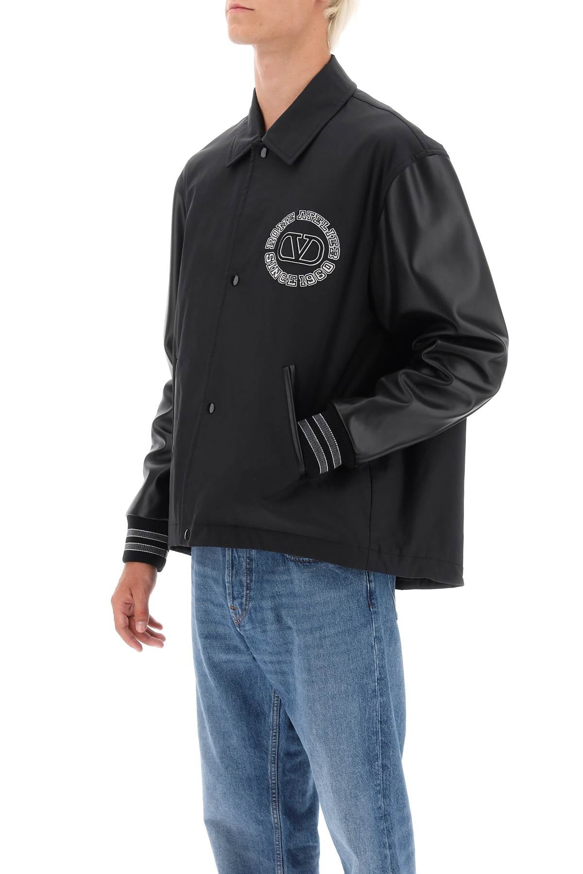 Valentino garavani varsity jacket with leather sleeves