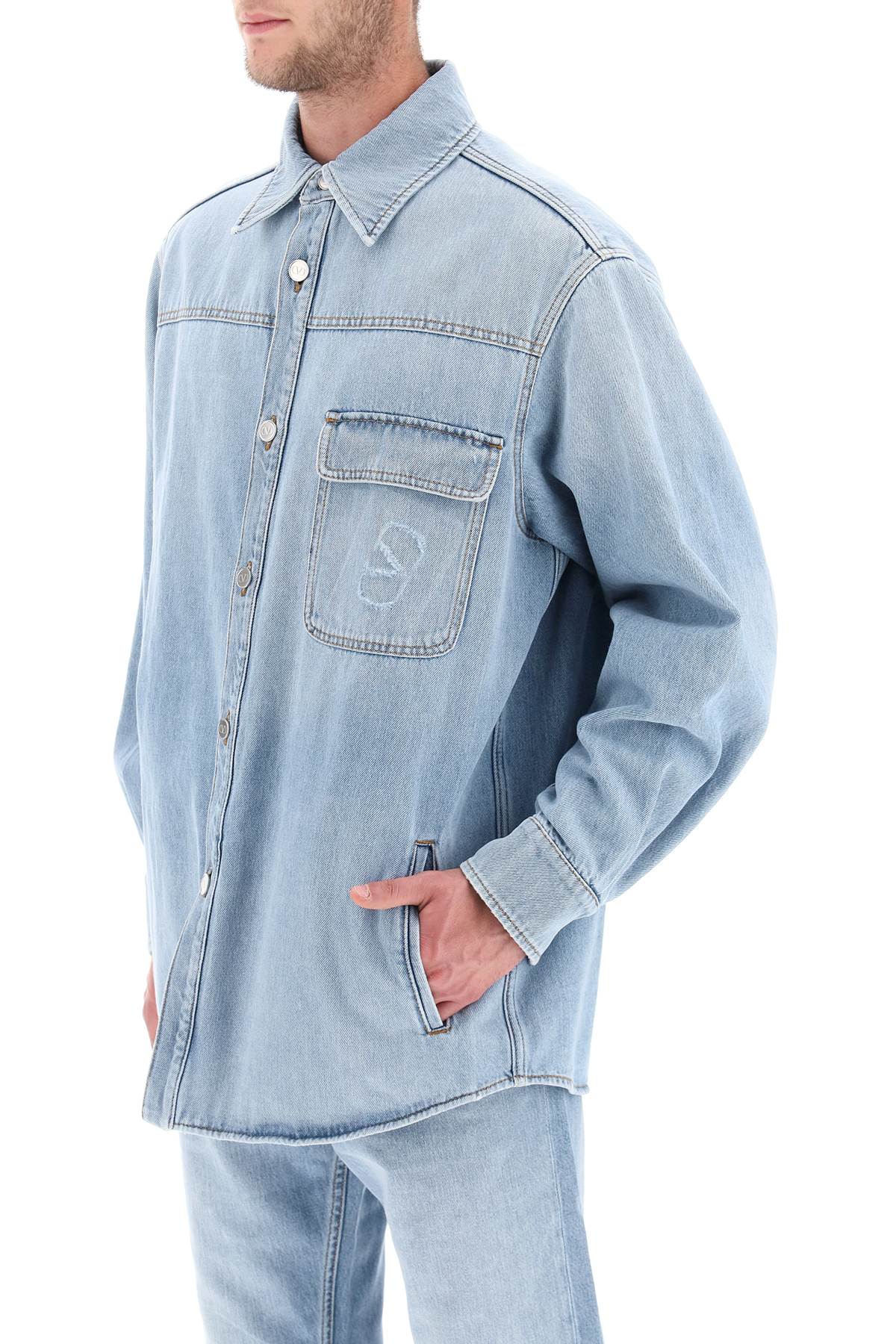 Valentino garavani denim overshirt with stamped vlogo signature