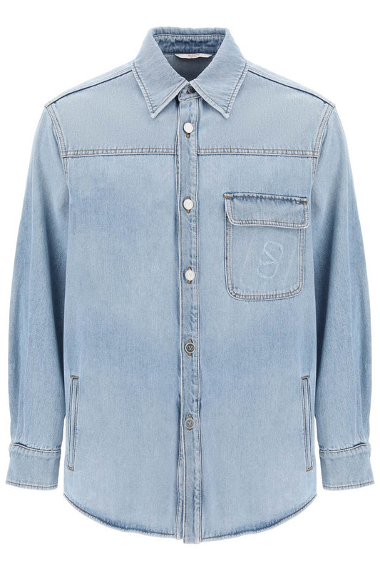 Valentino garavani denim overshirt with stamped vlogo signature