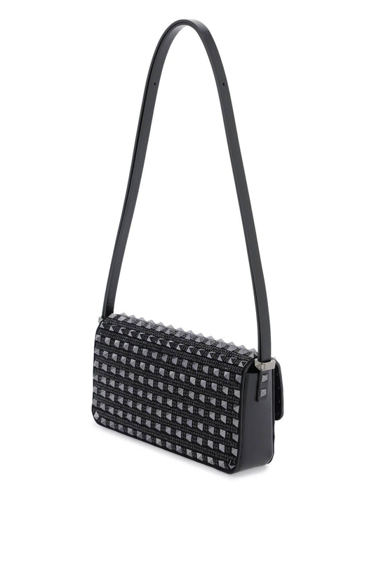 Valentino garavani rockstud23 east-west leather shoulder bag with studs and rhinestones